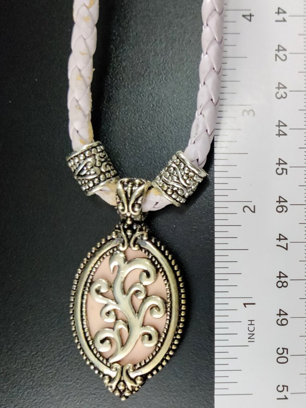 VTG 80s Boho Silver Tone Pink Filigree Tree Amulet Choker Necklace For Parts - Picture 3 of 6